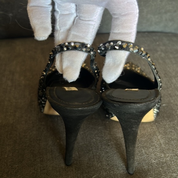 Francesco Sacco Beautiful Black studded Bling Platform sling back heels pumps - Picture 12 of 17